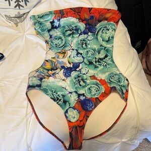 Clover Canyon Floral One Piece Swimsuit - Red and Green